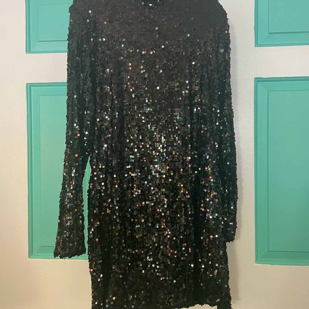 Black Sequin Long Sleeve Dress